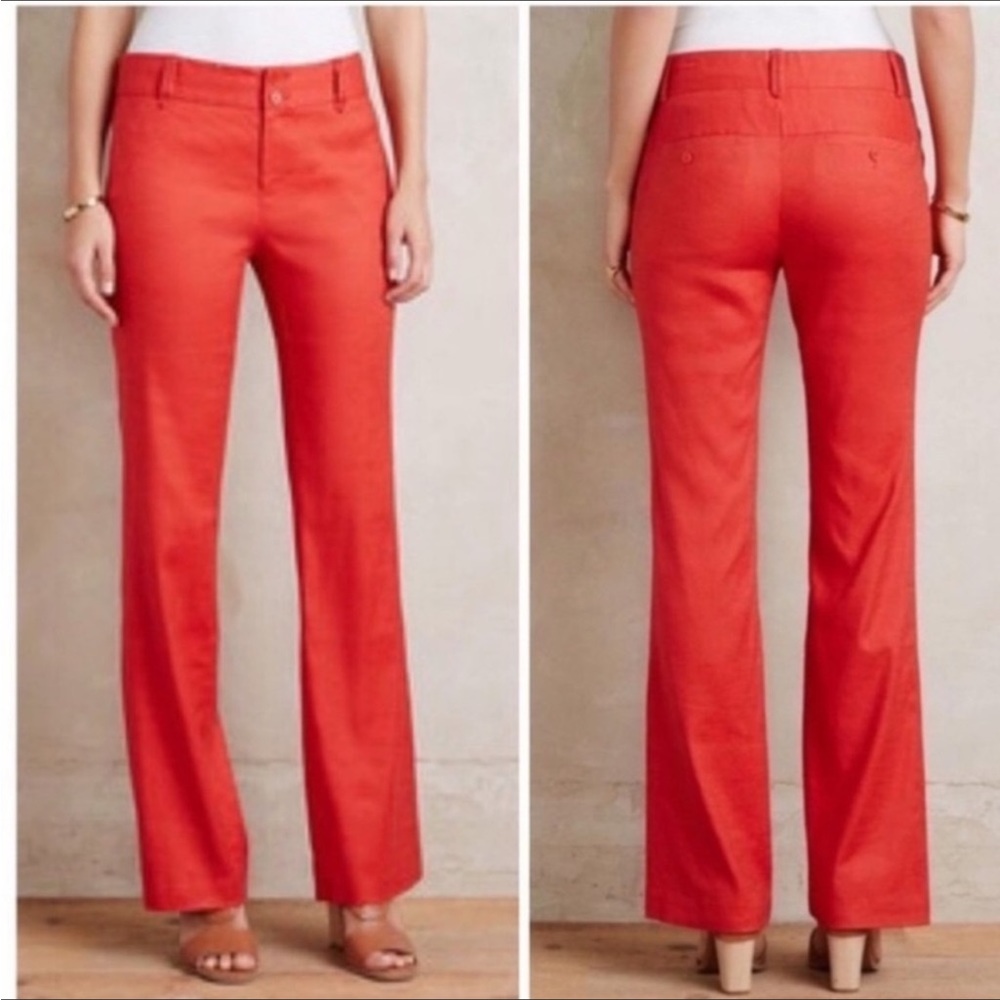 Anthropologie Elevenses Red/Orange Linen Blend Pant